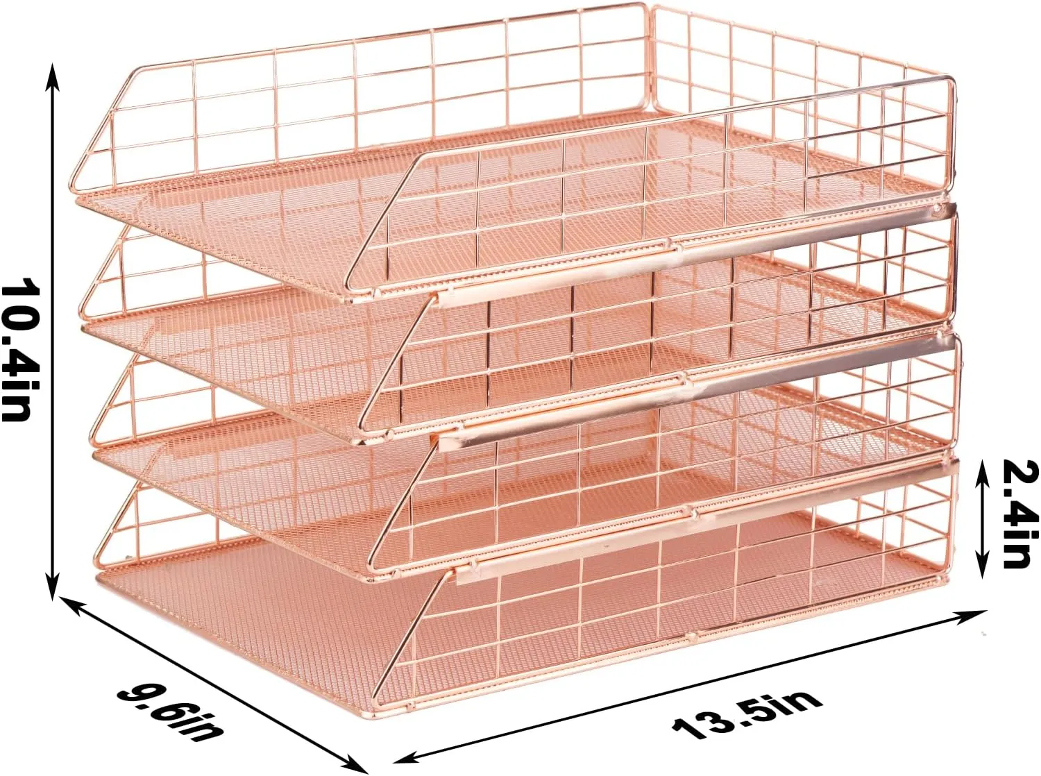 Tunnkit 4 Pack Stackable Letter Tray Paper Organizer, Metal Desk Organizer Tray for Letter/A4 Paper Storage, Suitable for Office, School, Home, Rose Gold