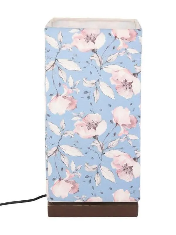 Turquoise Floral Lamp With Wooden Base