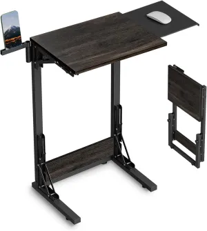 TV Tray Table for Dinner, Foldable Laptop Table with Mouse Tray for Work, C Shaped End Table for Couch, Sofa Side Desk for Living Room, Bedroom, Gray