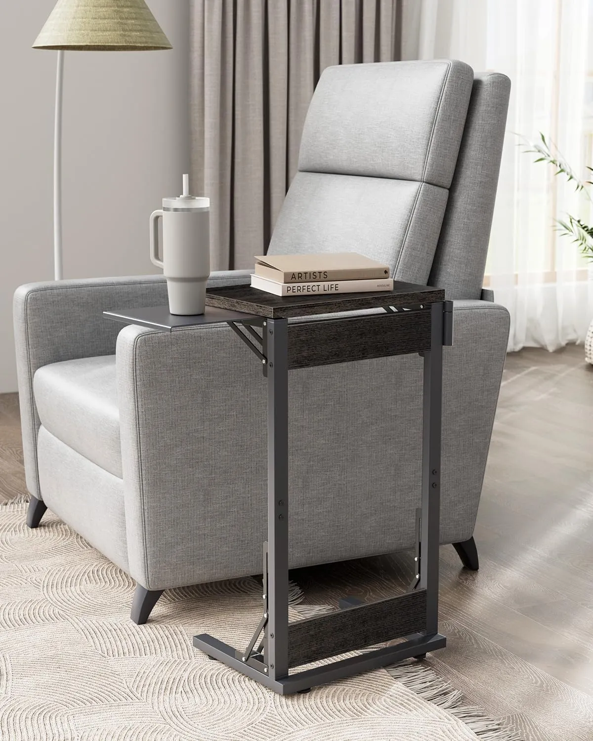 TV Tray Table for Dinner, Foldable Laptop Table with Mouse Tray for Work, C Shaped End Table for Couch, Sofa Side Desk for Living Room, Bedroom, Gray