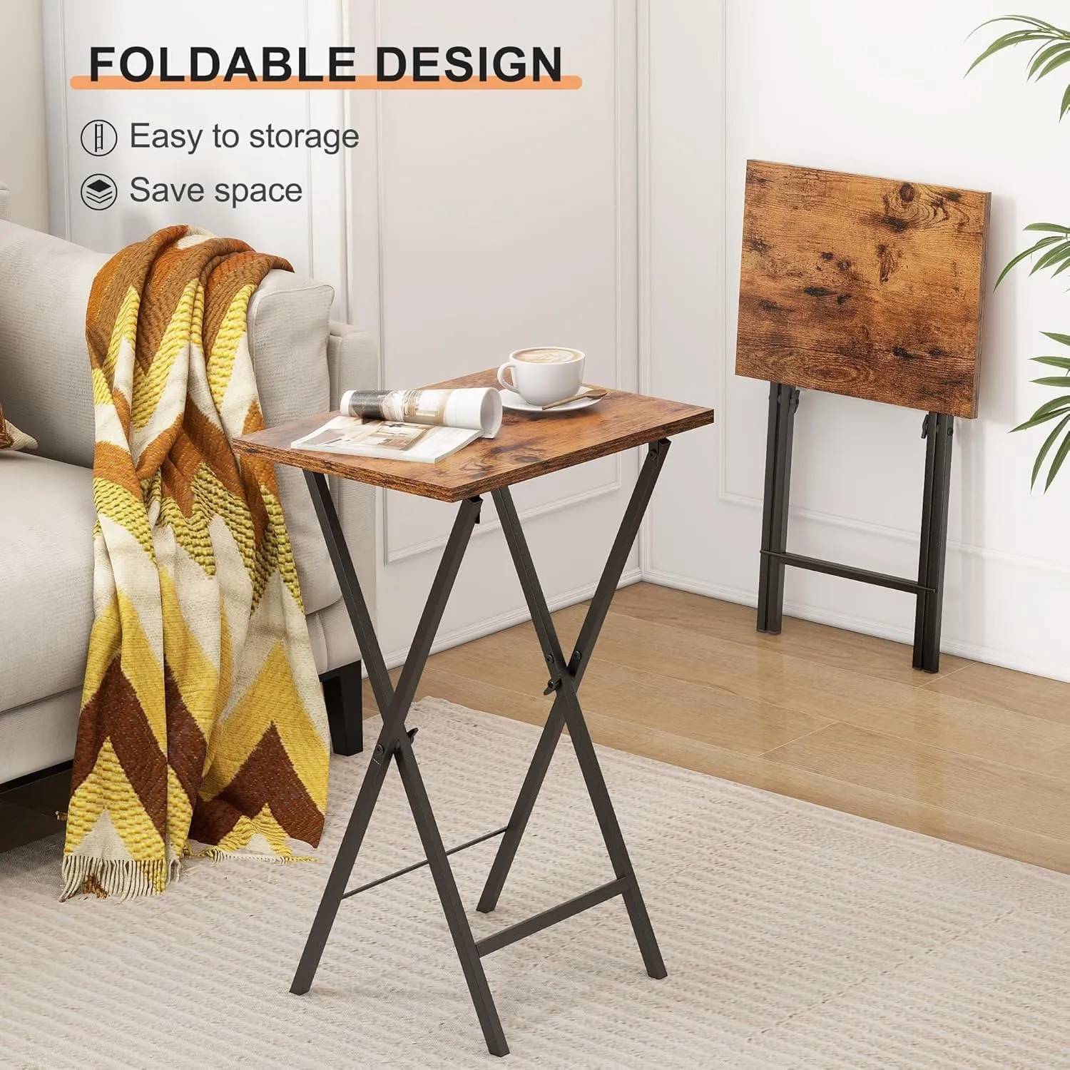 Tv Trays Set of 2, Foldable Table, Small Table for Living Room, Rustic Brown