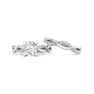 Twisted Shank Round Cut Moissanite Solitaire With Accent Wedding Stackable Ring Set