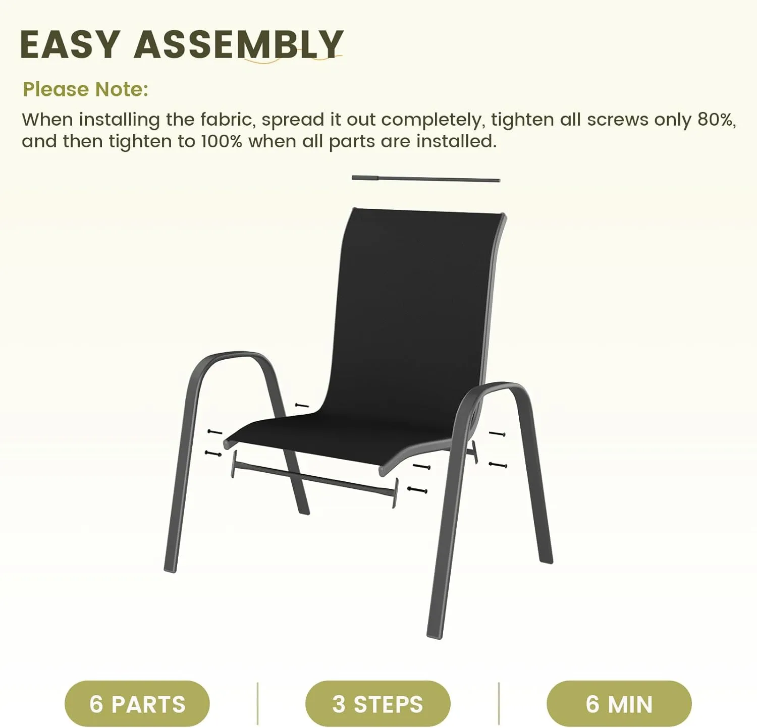 UDPATIO Patio Chairs Set of 2, Stackable Outdoor Dining Chairs for All Weather, Outdoor Furniture with Breathable Textilene Fabric, 350LBS Capacity, for Garden, Backyard, Deck (Black)