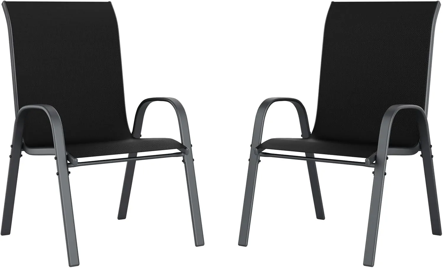 UDPATIO Patio Chairs Set of 2, Stackable Outdoor Dining Chairs for All Weather, Outdoor Furniture with Breathable Textilene Fabric, 350LBS Capacity, for Garden, Backyard, Deck (Black)