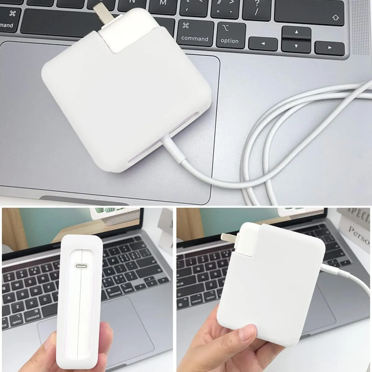 Ultra-Thin Soft Silicone Charger Sleeve Cover for MacBook Pro 14 inch 2024-2021 M3 A2918 A2992 M2 A2779 M1 A2442 Pro 8-core 67W/61W Power Adapter Case for Mac Pro 13 M2 2016-2022, White