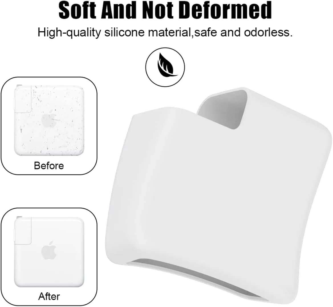 Ultra-Thin Soft Silicone Charger Sleeve Cover for MacBook Pro 14 inch 2024-2021 M3 A2918 A2992 M2 A2779 M1 A2442 Pro 8-core 67W/61W Power Adapter Case for Mac Pro 13 M2 2016-2022, White