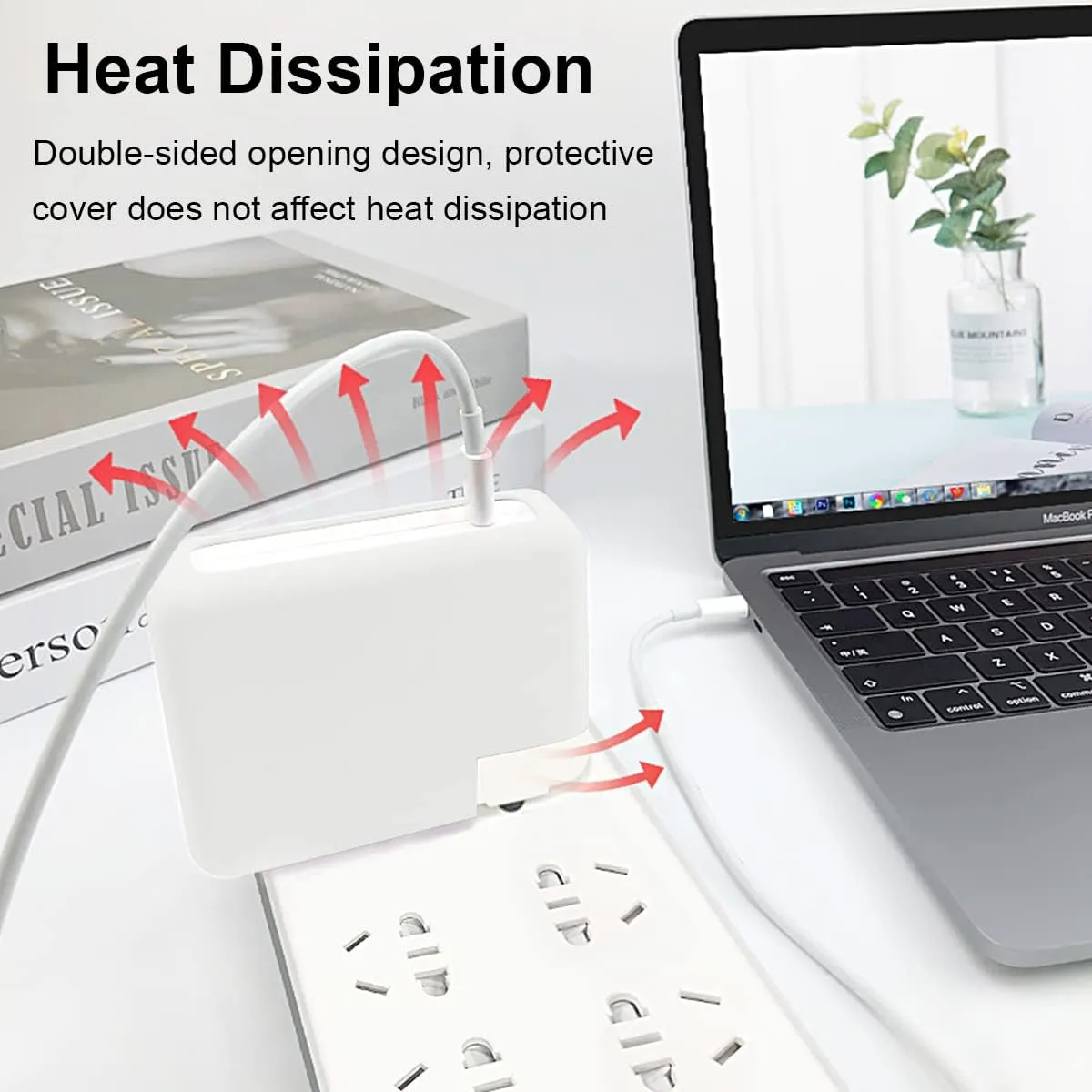 Ultra-Thin Soft Silicone Charger Sleeve Cover for MacBook Pro 14 inch 2024-2021 M3 A2918 A2992 M2 A2779 M1 A2442 Pro 8-core 67W/61W Power Adapter Case for Mac Pro 13 M2 2016-2022, White