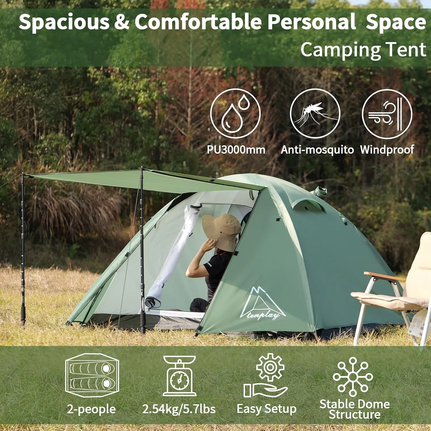 Ultralight Tent, Easy Setup, 1-2 Person Waterproof and Portable Tent for Camping Hiking Outdoor Climbing