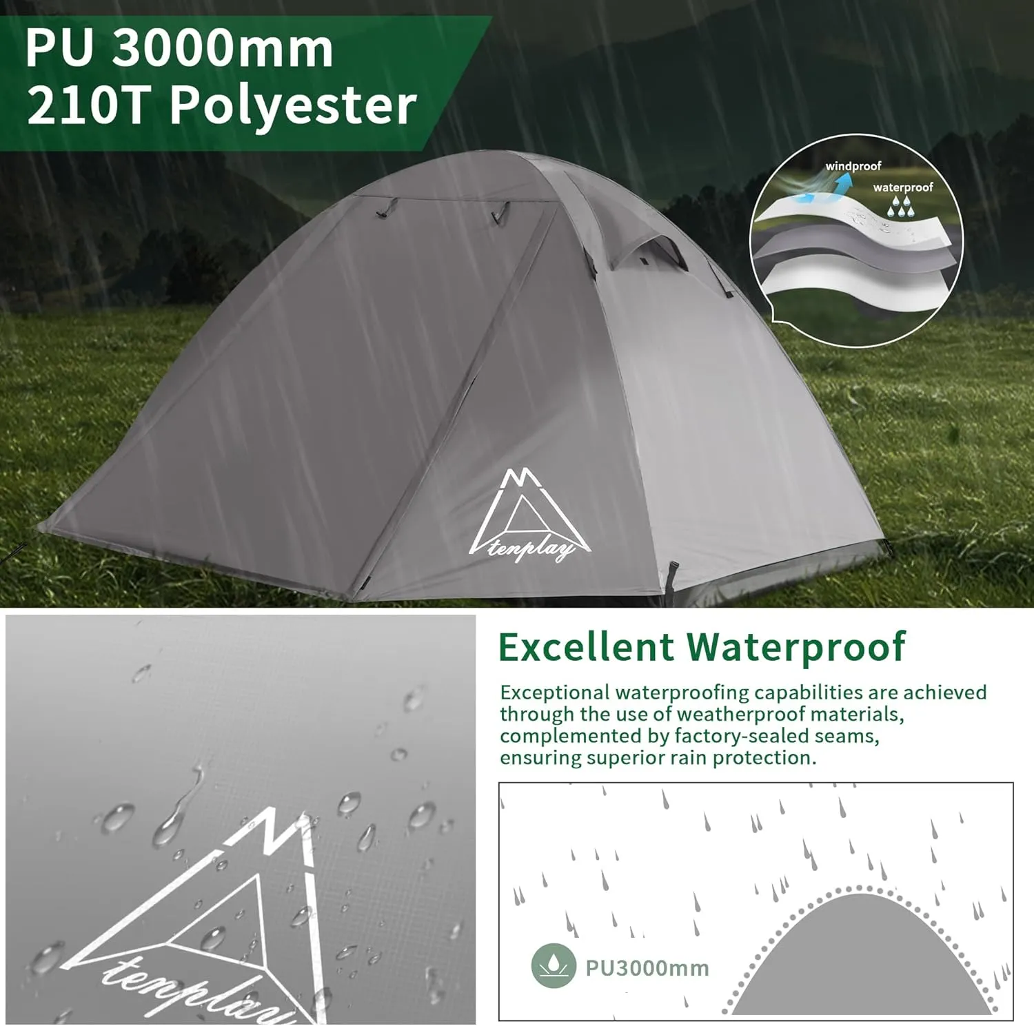 Ultralight Tent, Easy Setup, 1-2 Person Waterproof and Portable Tent for Camping Hiking Outdoor Climbing
