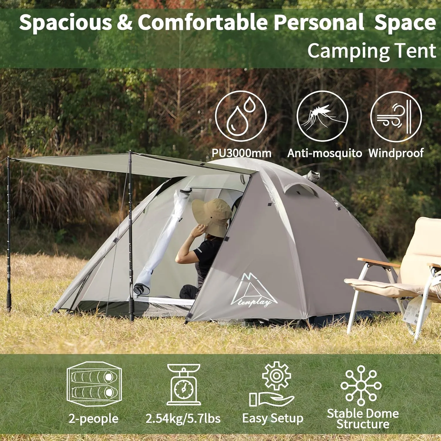 Ultralight Tent, Easy Setup, 1-2 Person Waterproof and Portable Tent for Camping Hiking Outdoor Climbing