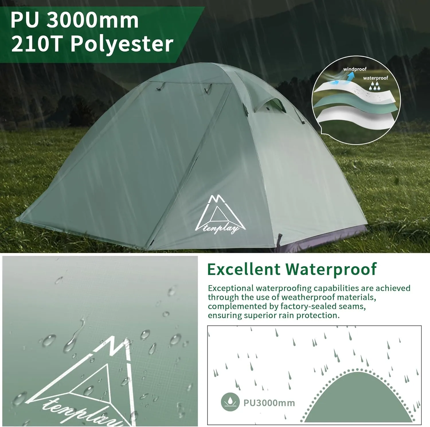 Ultralight Tent, Easy Setup, 1-2 Person Waterproof and Portable Tent for Camping Hiking Outdoor Climbing