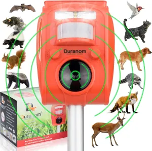 Ultrasonic Animal Deer Cat Repeller Outdoor Solar Powered Motion Sensor Activated with Strobe Flashing Light Rodent Repellent Deterrent for Garden