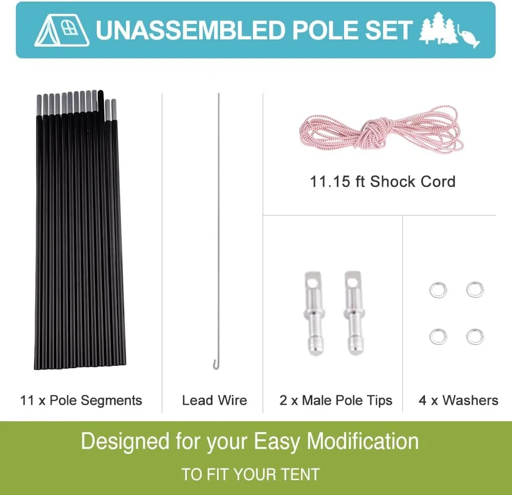 Unassembled Tent Poles Replacement, Female and Male End Tent Compatible, Aluminum Tent Pole Repair Kit.1 Pole Pack