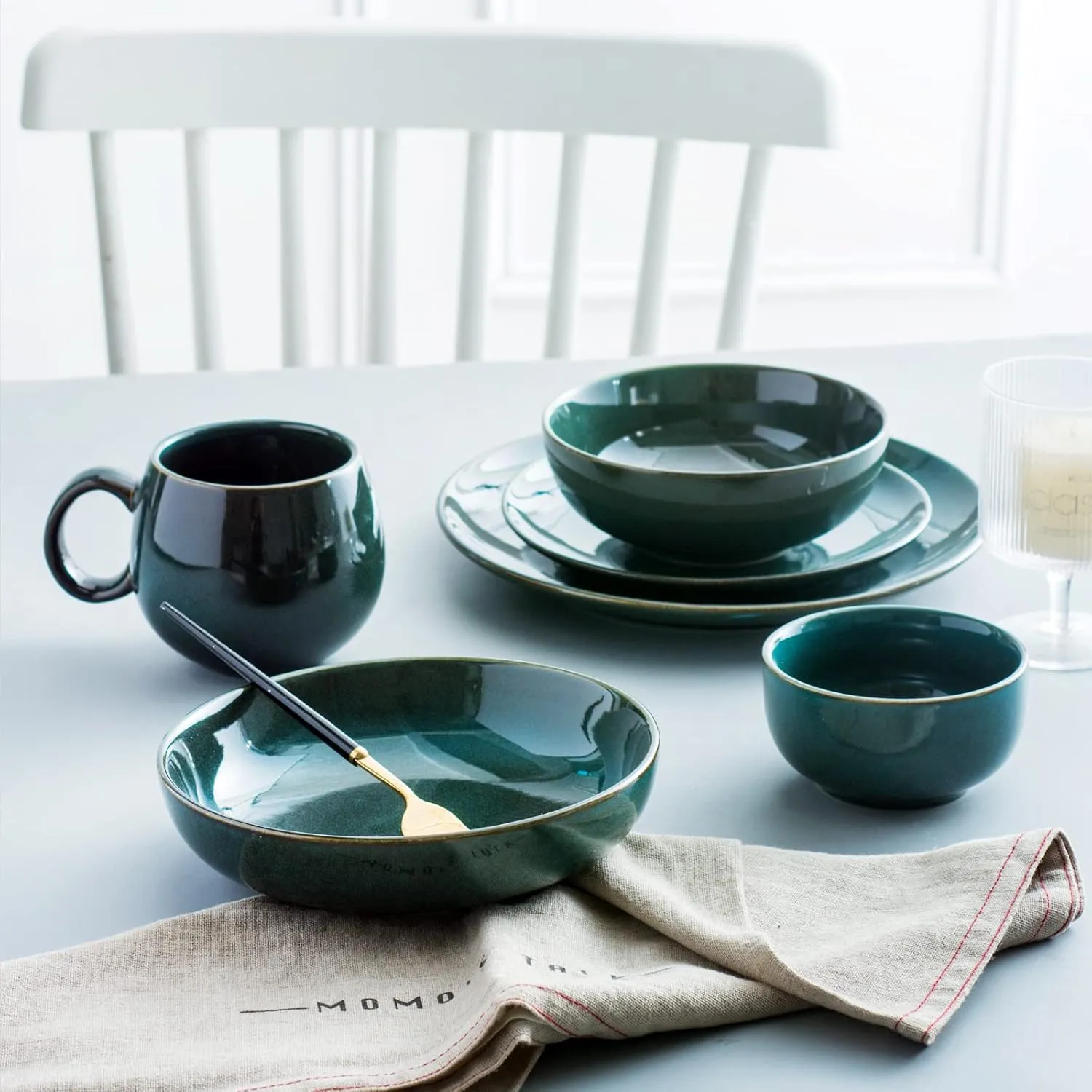UNICASA Ceramic 10.25 Inch Dinner Plates Set, Porcelain Large Pasta Plate Set of 4, Reactive Glaze Serving Dishes for Steak, Salad, Pizza, Dishwasher & Microwave Safe (Olive)