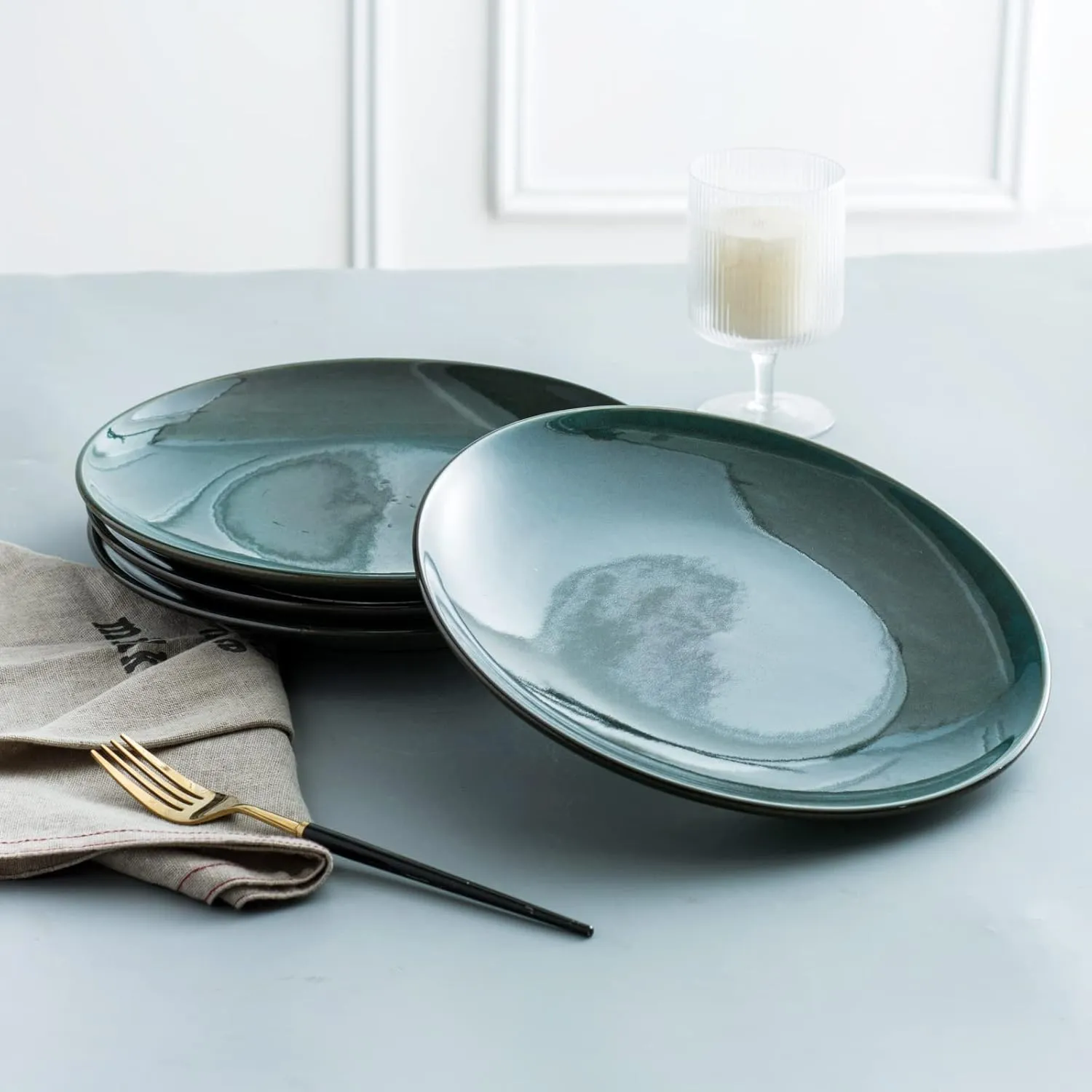 UNICASA Ceramic 10.25 Inch Dinner Plates Set, Porcelain Large Pasta Plate Set of 4, Reactive Glaze Serving Dishes for Steak, Salad, Pizza, Dishwasher & Microwave Safe (Olive)