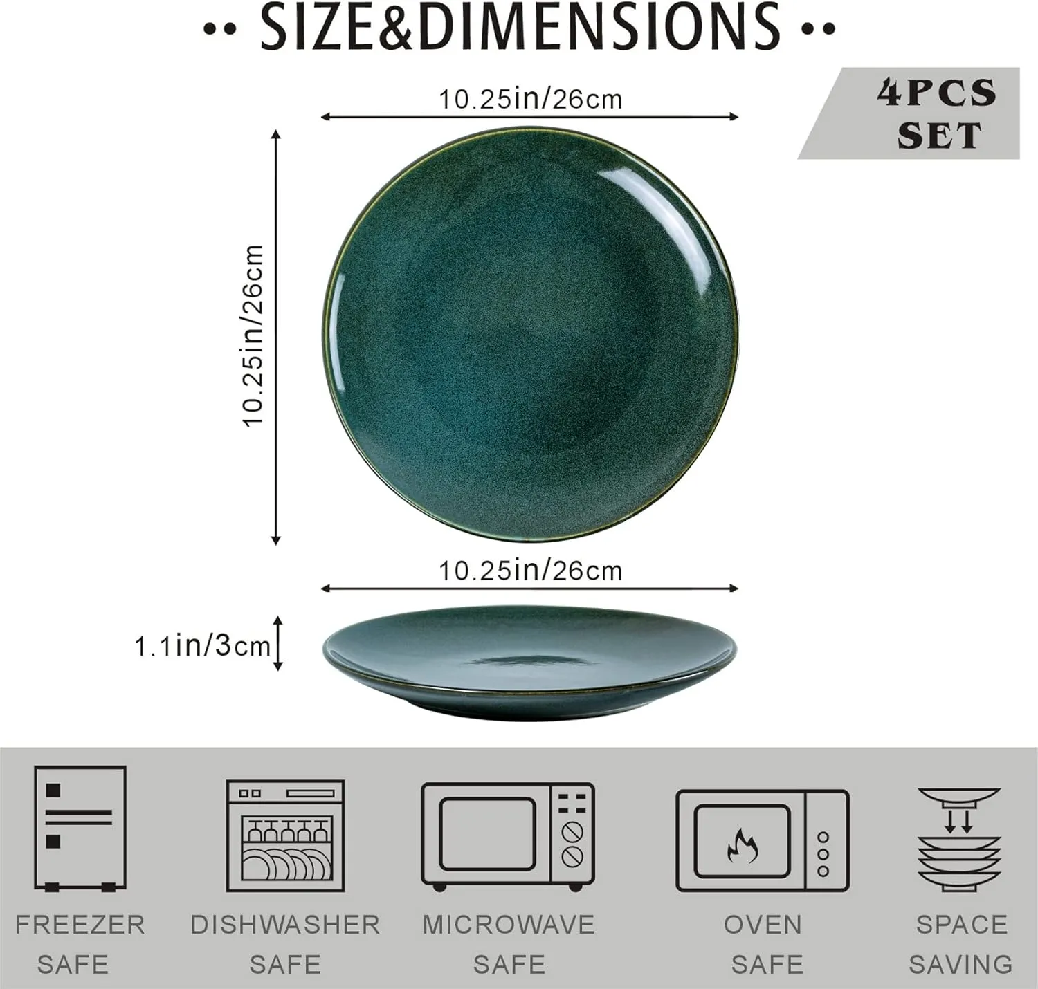 UNICASA Ceramic 10.25 Inch Dinner Plates Set, Porcelain Large Pasta Plate Set of 4, Reactive Glaze Serving Dishes for Steak, Salad, Pizza, Dishwasher & Microwave Safe (Olive)