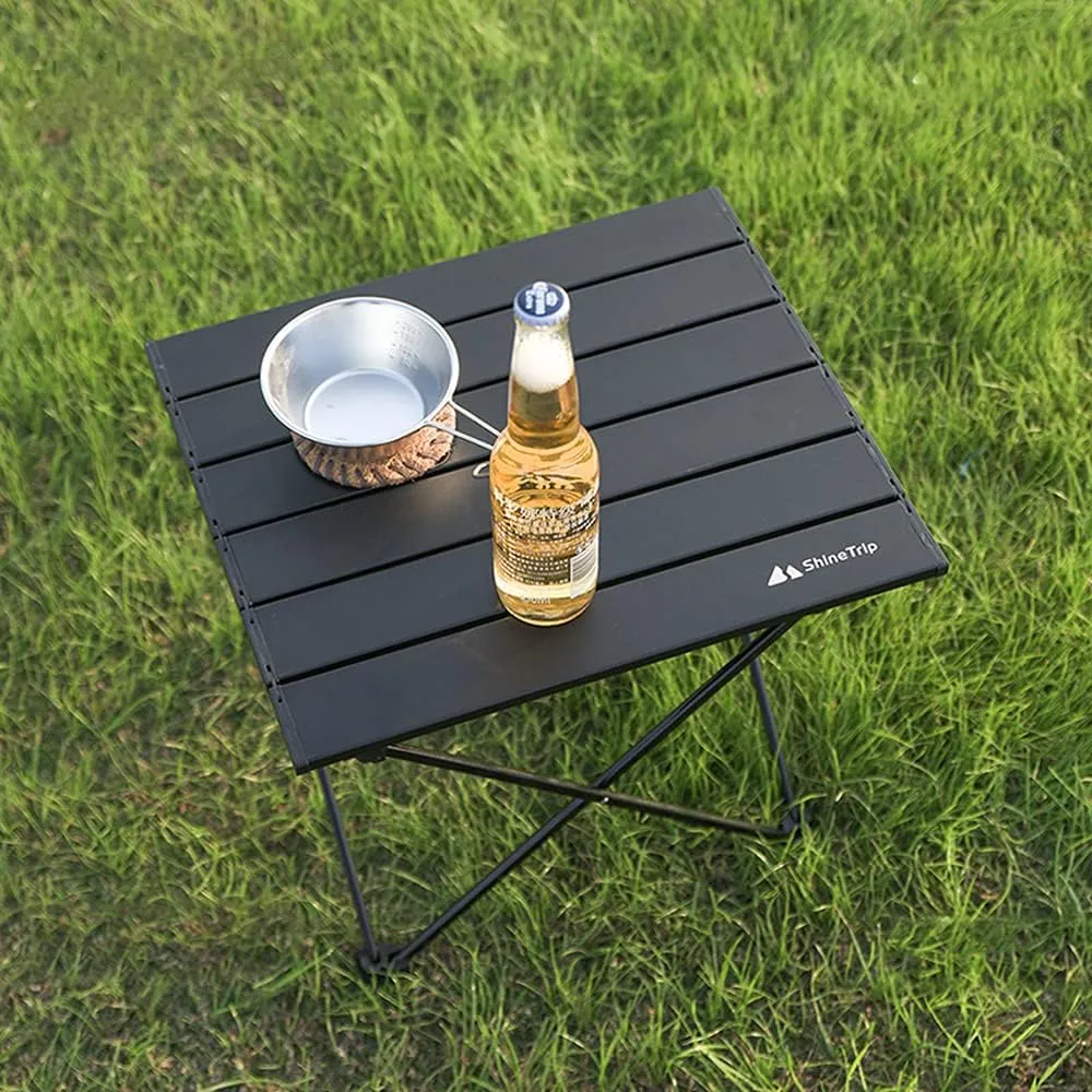 UNISTRENGH Portable Camping Table with Carrying Bag Lightweight Aluminum Alloy Foldable Tabletop for Outdoor Hunting Cooking Picnic BBQ (Small-16.14''L x13.78''W x11.81''H, Black Without Storage Bag)