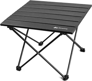 UNISTRENGH Portable Camping Table with Carrying Bag Lightweight Aluminum Alloy Foldable Tabletop for Outdoor Hunting Cooking Picnic BBQ (Small-16.14''L x13.78''W x11.81''H, Black Without Storage Bag)