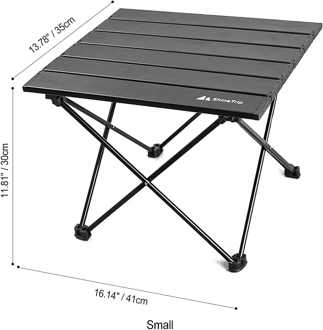 UNISTRENGH Portable Camping Table with Carrying Bag Lightweight Aluminum Alloy Foldable Tabletop for Outdoor Hunting Cooking Picnic BBQ (Small-16.14''L x13.78''W x11.81''H, Black Without Storage Bag)