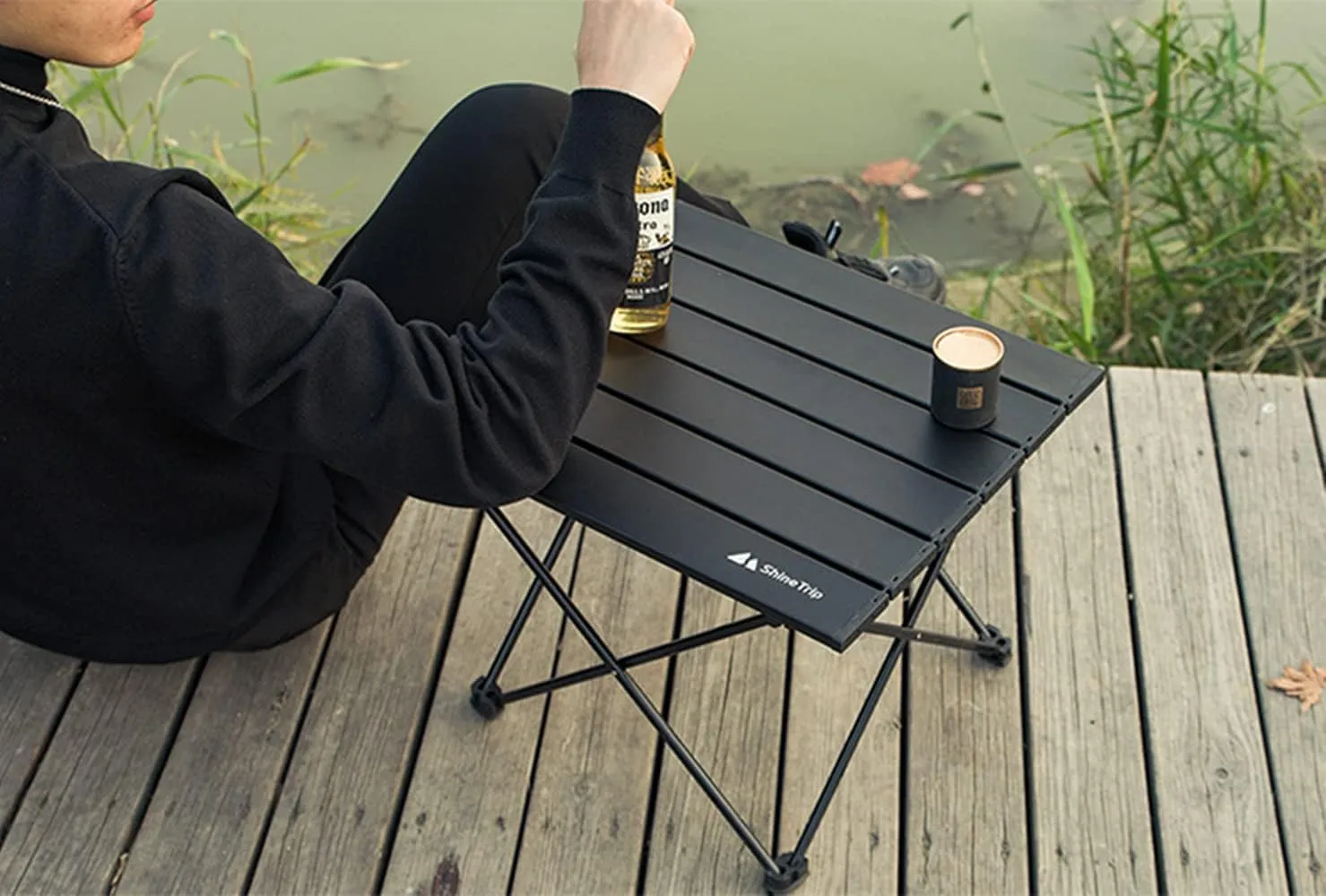 UNISTRENGH Portable Camping Table with Carrying Bag Lightweight Aluminum Alloy Foldable Tabletop for Outdoor Hunting Cooking Picnic BBQ (Small-16.14''L x13.78''W x11.81''H, Black Without Storage Bag)