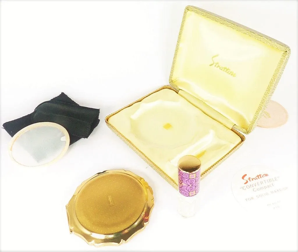 Unused Vintage Stratton Compact Mirror Set Purple And Gold 1970s