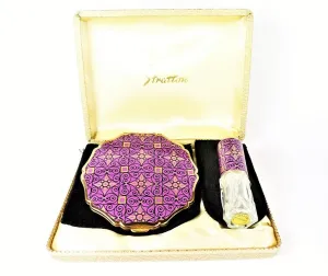 Unused Vintage Stratton Compact Mirror Set Purple And Gold 1970s