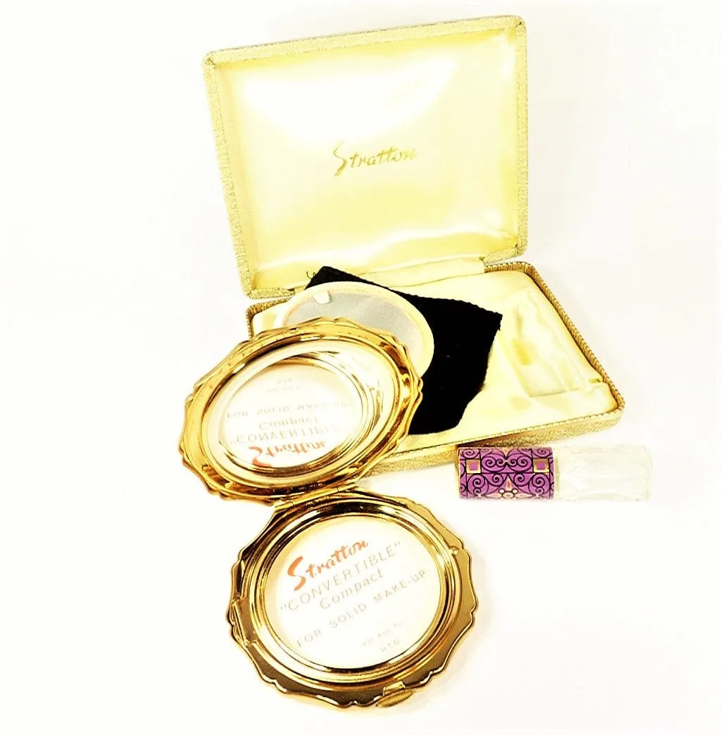 Unused Vintage Stratton Compact Mirror Set Purple And Gold 1970s