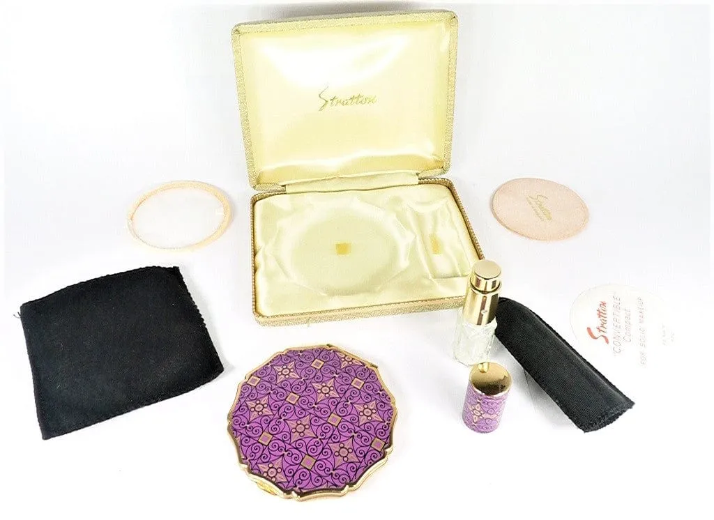 Unused Vintage Stratton Compact Mirror Set Purple And Gold 1970s