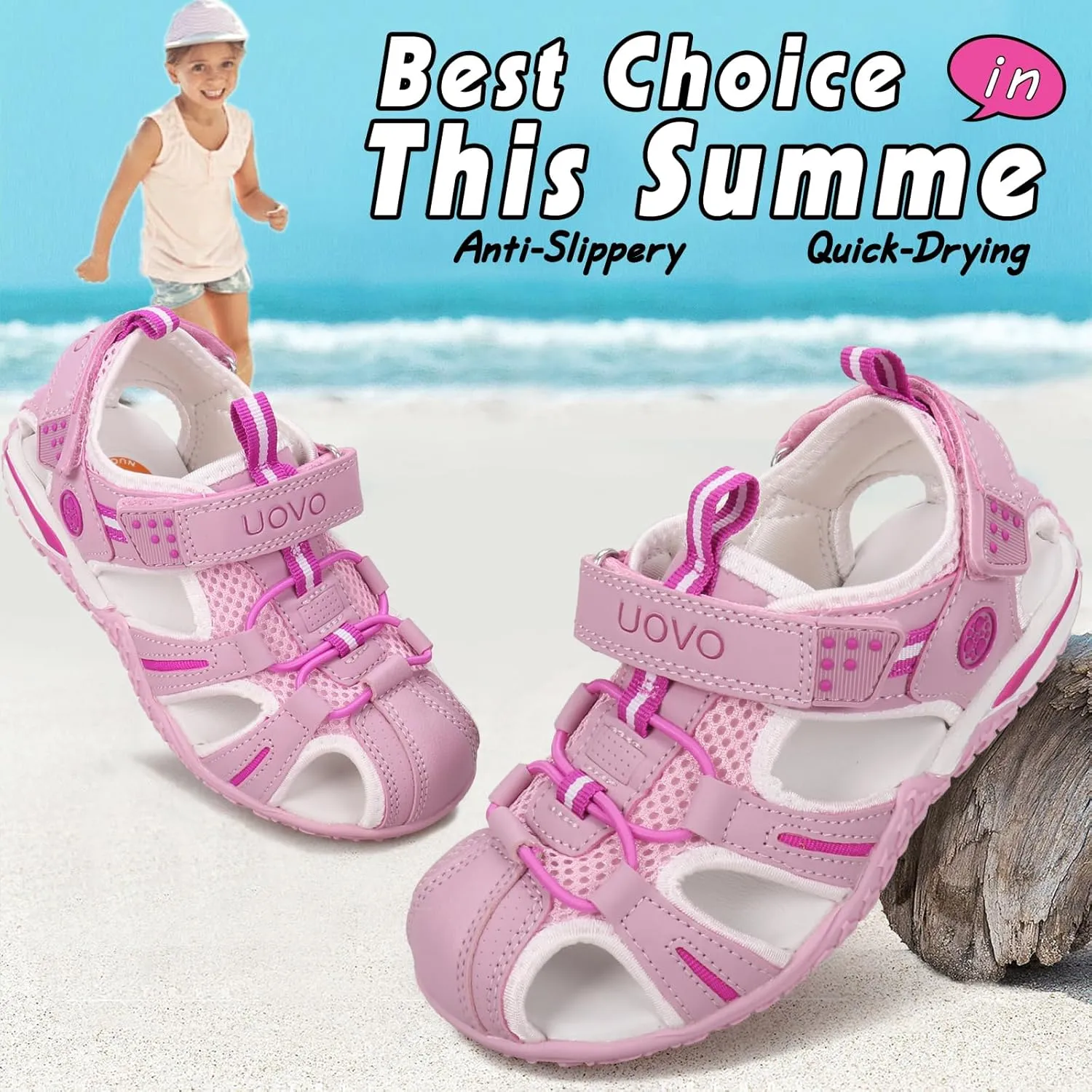 UOVO Boys Girls Sandals Summer Shoes Closed Toe Lightweight Outdoor Athletic Sports (Toddler/Little Kid/Big Kid)