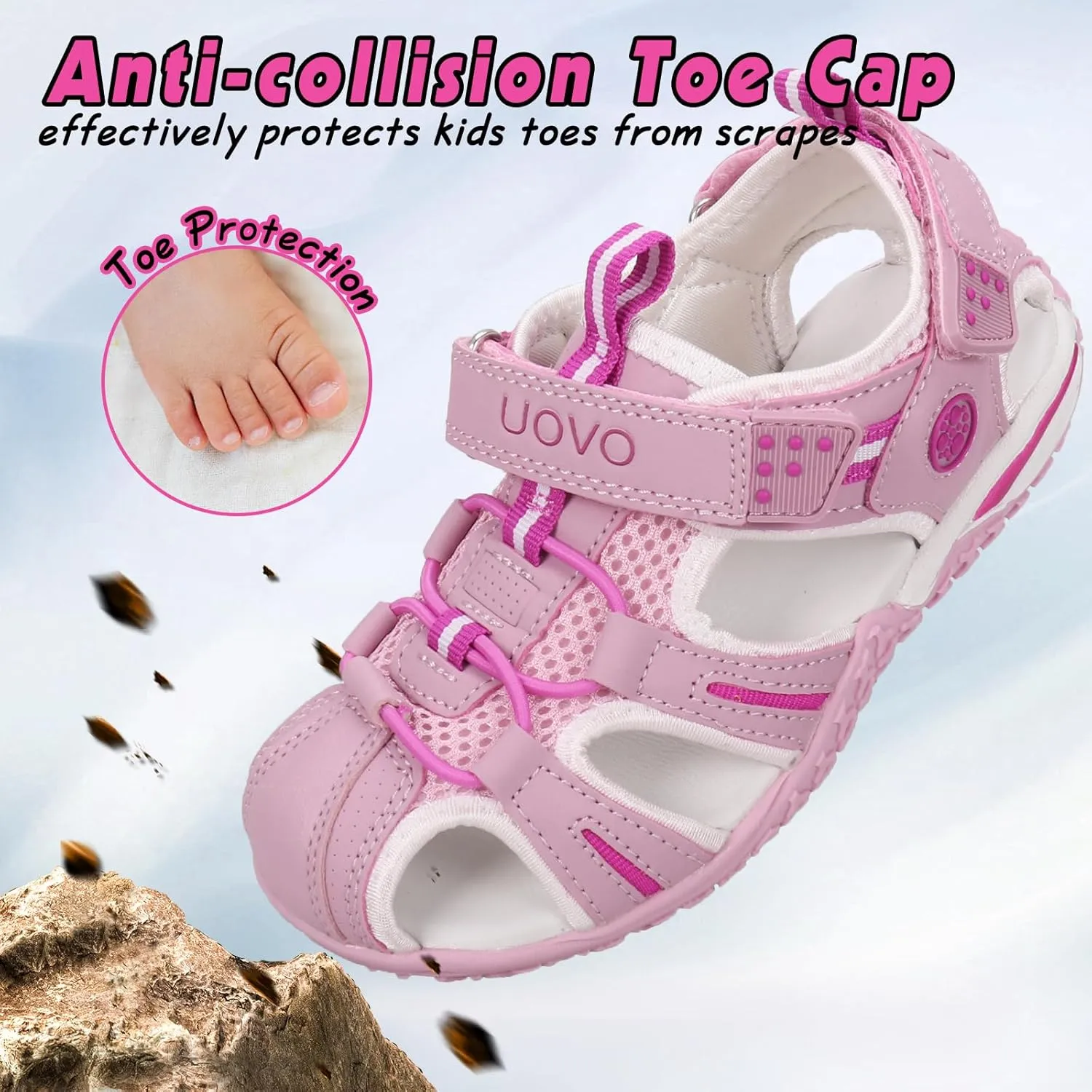 UOVO Boys Girls Sandals Summer Shoes Closed Toe Lightweight Outdoor Athletic Sports (Toddler/Little Kid/Big Kid)