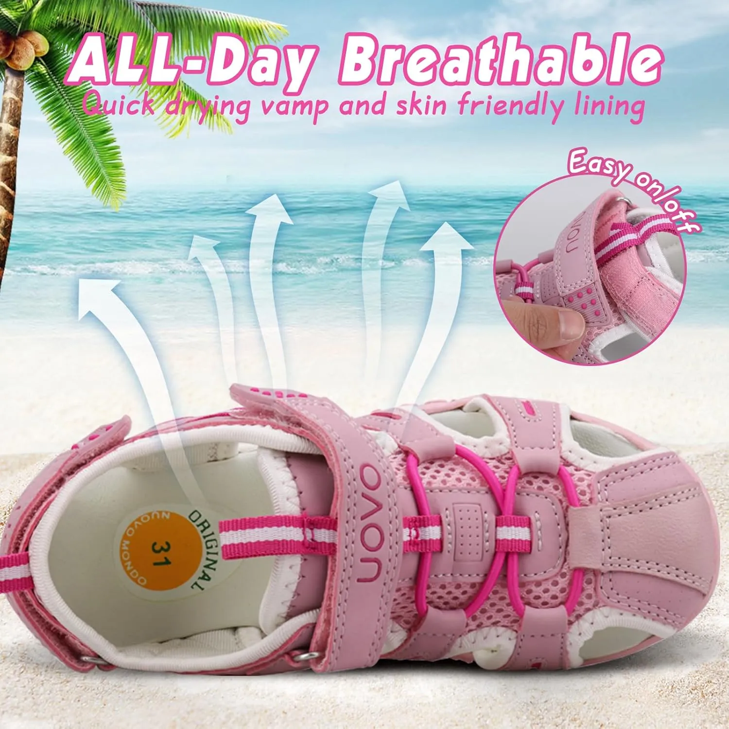 UOVO Boys Girls Sandals Summer Shoes Closed Toe Lightweight Outdoor Athletic Sports (Toddler/Little Kid/Big Kid)