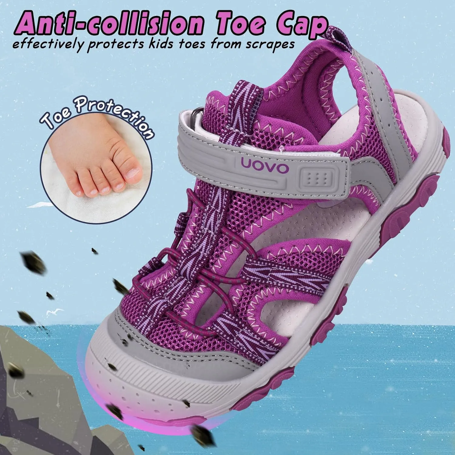 UOVO Boys Girls Summer Water Sandals Closed Toe Lightweight Outdoor Sport Shoes(Toddler/Little Kid/Big Kid)