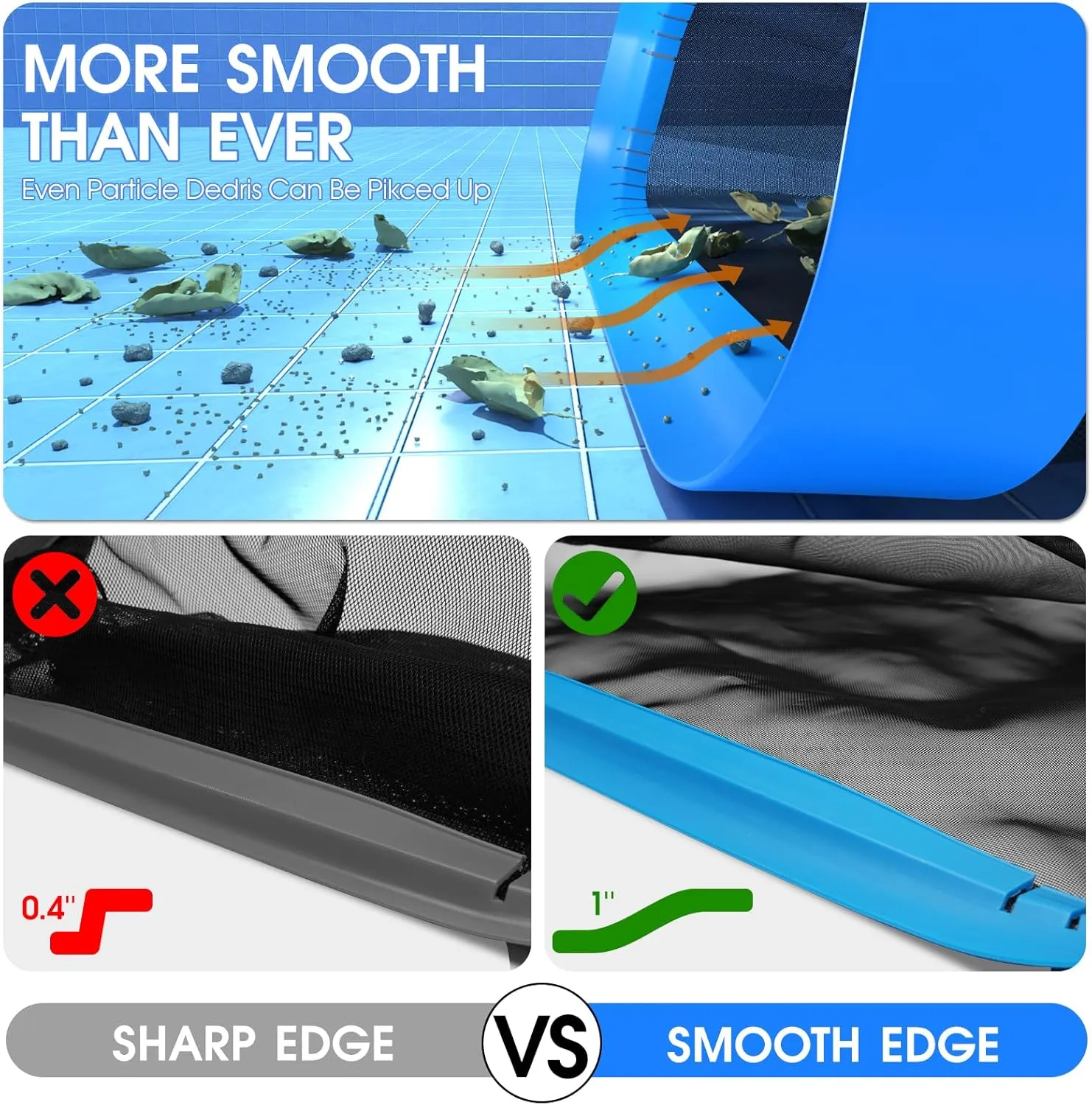 Upgraded Self-Repair Pool Net, Pool & Pond Cleaning Skimmer with Heavy Duty Nylon Net - Fine Mesh, Aluminum Frame, Deep Trash Bag for Above Ground & In-ground Pools, Leaf Skimmer Rake Net(No Pole)