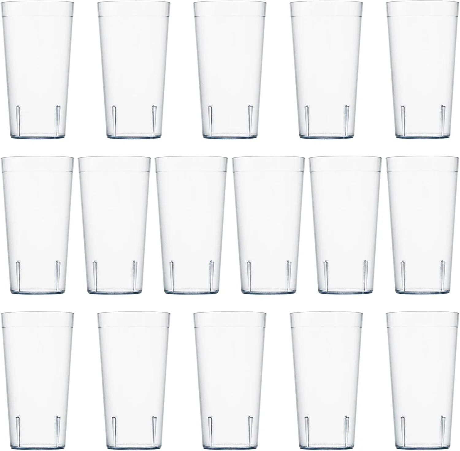 US Acrylic Cafe Plastic Reusable Tumblers (Set of 16) 20-ounce Water Cups in Clear | Value Set of Restaurant Style Drinking Glasses, Stackable, BPA-free, Made in the USA | Top-rack Dishwasher Safe