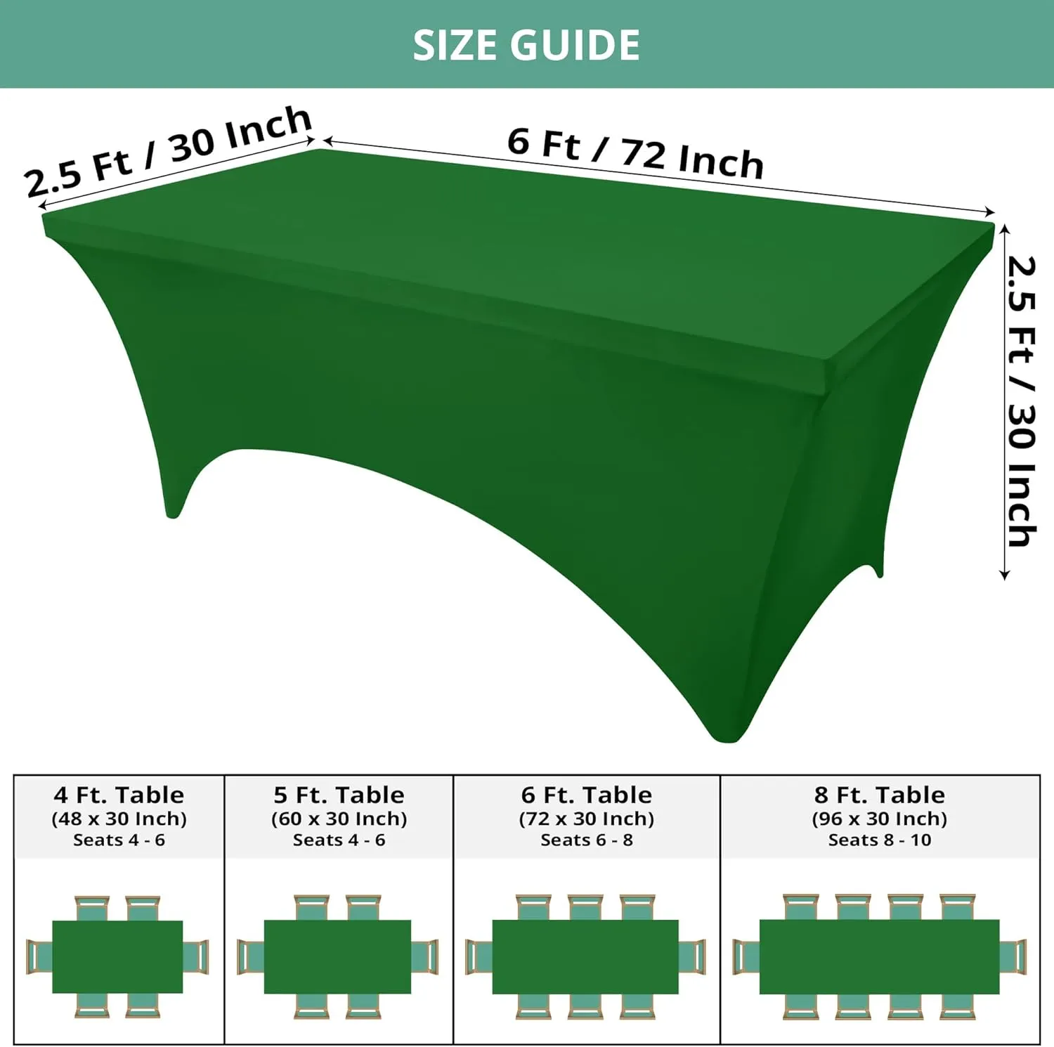 Utopia Kitchen Spandex Tablecloth 2 Pack [6FT, Emerald Green] Tight, Fitted, Washable and Wrinkle Resistant Stretch Rectangular Patio Table Cover for Event, Wedding & Parties [72Lx30Wx30H Inch]