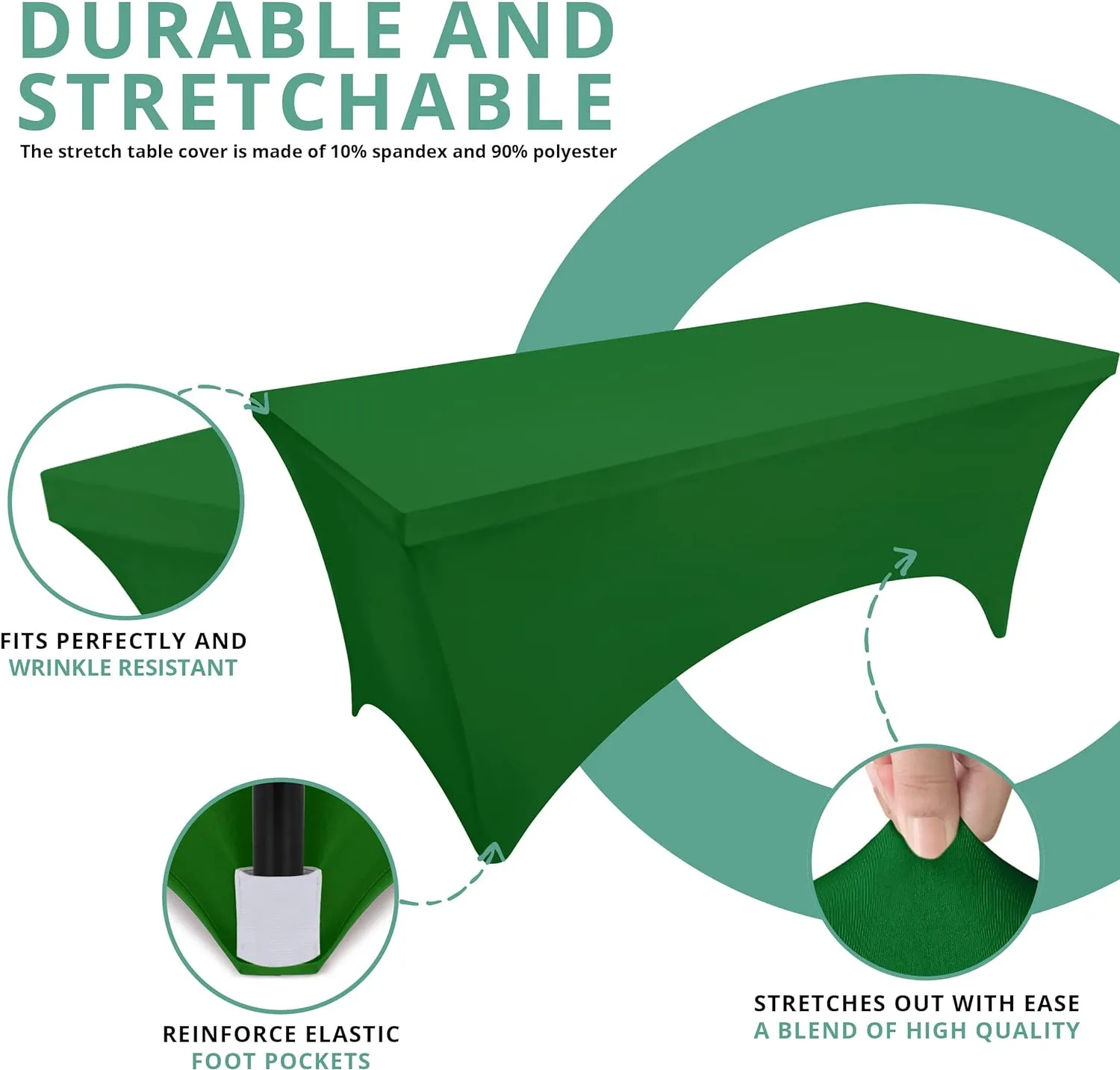 Utopia Kitchen Spandex Tablecloth 2 Pack [6FT, Emerald Green] Tight, Fitted, Washable and Wrinkle Resistant Stretch Rectangular Patio Table Cover for Event, Wedding & Parties [72Lx30Wx30H Inch]