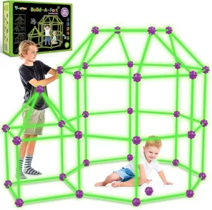 V-Opitos 180 Pack Glow in The Dart Fort Building Kits for Kids Age 4, 5, 6, 7, 8  Years Old, STEM Building Toys for DIY Castles, Tunnels, Ideal Christmas, Birthday Gifts for Boys & Girls