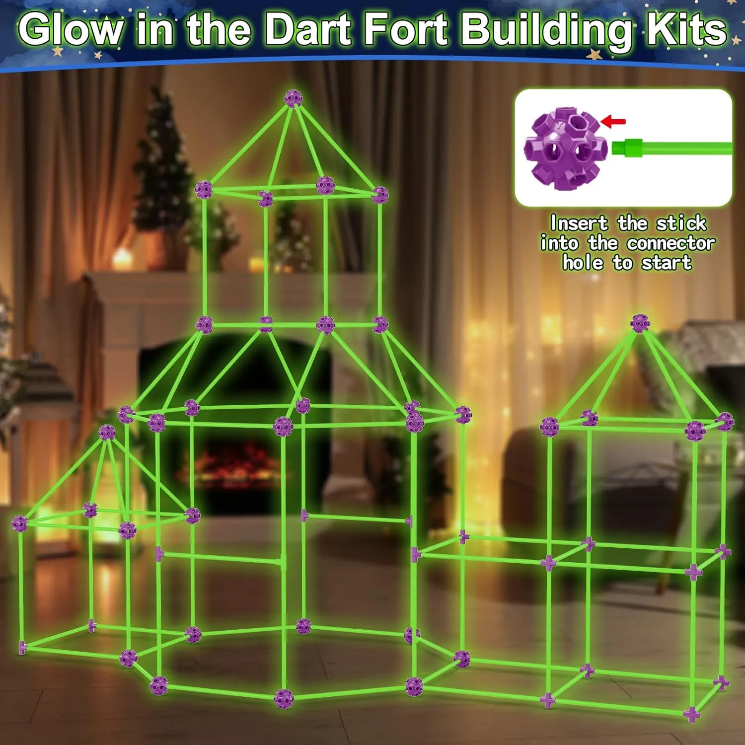 V-Opitos 180 Pack Glow in The Dart Fort Building Kits for Kids Age 4, 5, 6, 7, 8  Years Old, STEM Building Toys for DIY Castles, Tunnels, Ideal Christmas, Birthday Gifts for Boys & Girls
