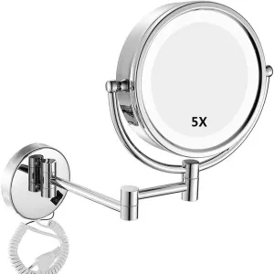 Vanity Mirror,Makeup Mirror Vanity Mirror Led Illuminated Bathroom Wall Mounted Double-Sided Magnification 360° Rotating Extendable Cosmetic Mirror/a/5X