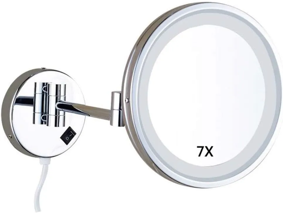 Vanity Mirror,Makeup Mirror Vanity Mirror Wall-Mounted Shaving Mirror Led Lighted 7X Magnification 8.5-Inch Round Bathroom Extendable Cosmetic Mirror/a