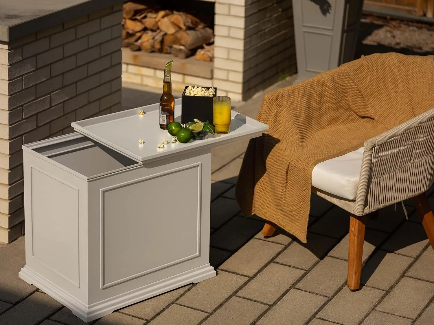 Veradek Brixton Tray Table - 2-in-1 Outdoor Side Table with Storage and Tray for Patio/Porch | Durable All-Weather Resistant | Classic & Functional