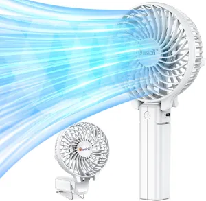 VersionTECH. Portable Handheld Fan, Powerful Durable 4000mAh 180° Foldable, Mini Table Fans with USB Rechargeable Battery Operated Cooling Accessories for Personal Use, Travel, Office White