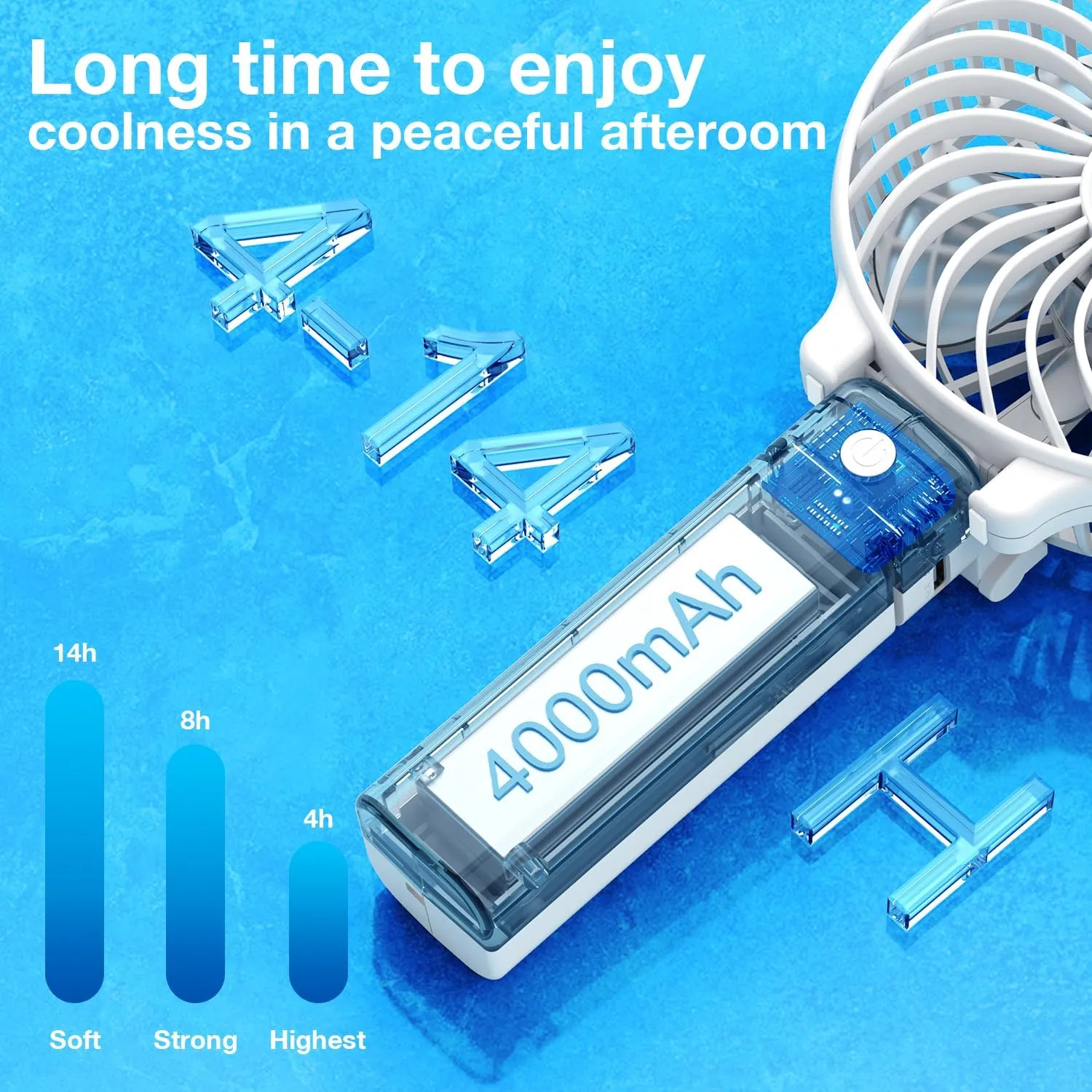 VersionTECH. Portable Handheld Fan, Powerful Durable 4000mAh 180° Foldable, Mini Table Fans with USB Rechargeable Battery Operated Cooling Accessories for Personal Use, Travel, Office White