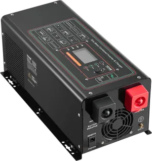VEVOR Pure Sine Wave Inverter Charger, 2000 Watt, DC 12V to AC 120V, Battery Charger with LCD Display, Remote Control, Solar Inverter for Off-Grid Solar RV Boat Home, Compatible with Various Batteries