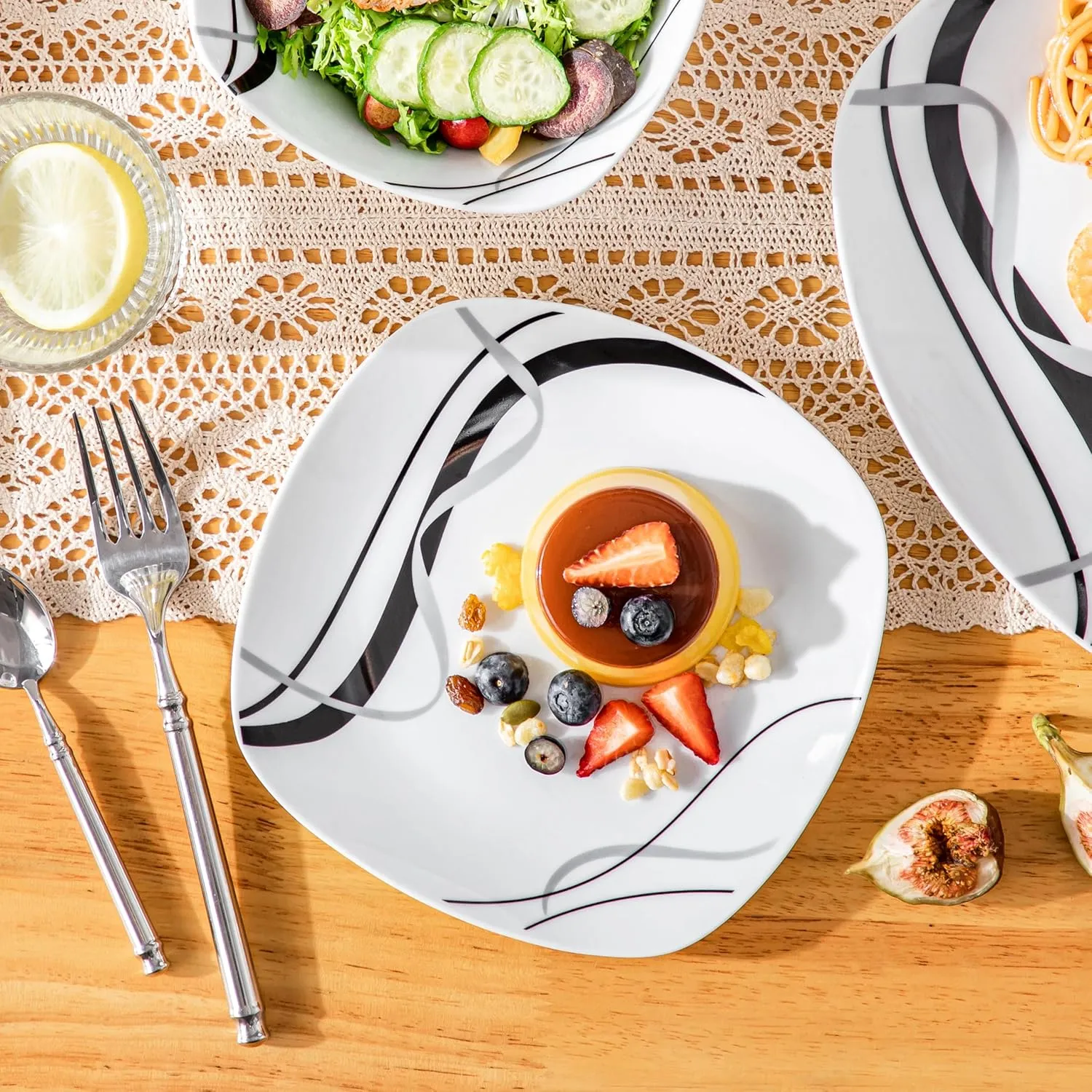 VEWEET Porcelain Dinnerware Set, 12 PCS Including Dinner Plates, Dessert Plates and Cereal Bowls, Series Fiona