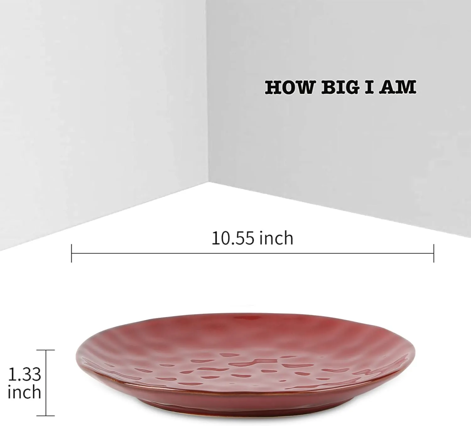 vicrays Ceramic Dinner Plates Set, 10.5 Inch, Set of 6, Round, Microwave, Oven, Dishwasher Safe, Porcelain Fluted Suitable for Steak, Pasta, Pizza, Home, Party, Restaurant (Cherry Red)