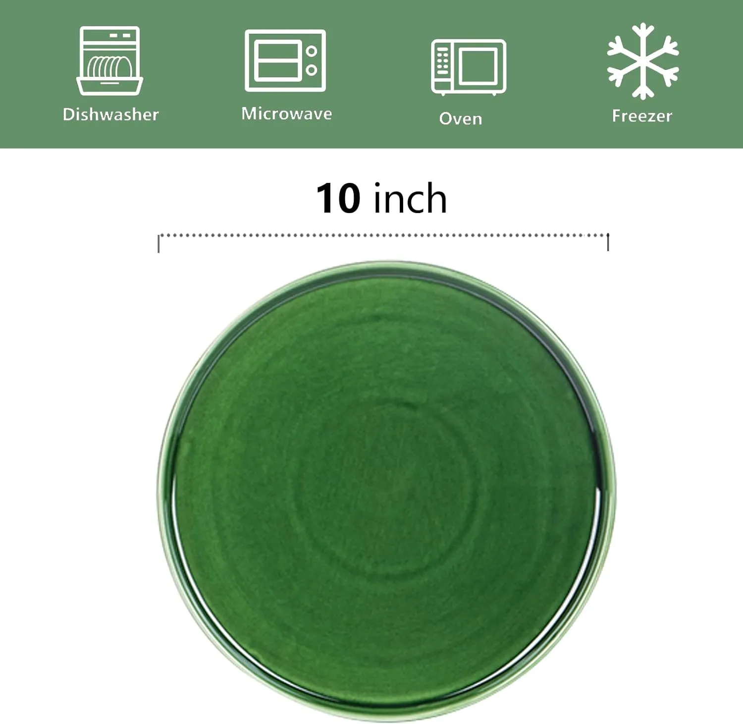 vicrays Ceramic Dinner Plates Set - Porcelain 10 Inch Flat Steak Pasta Pizza Plate Home Party Restaurant Plate Scratch Resistant Microwave Oven and Dishwasher Safe Set of 6 Green