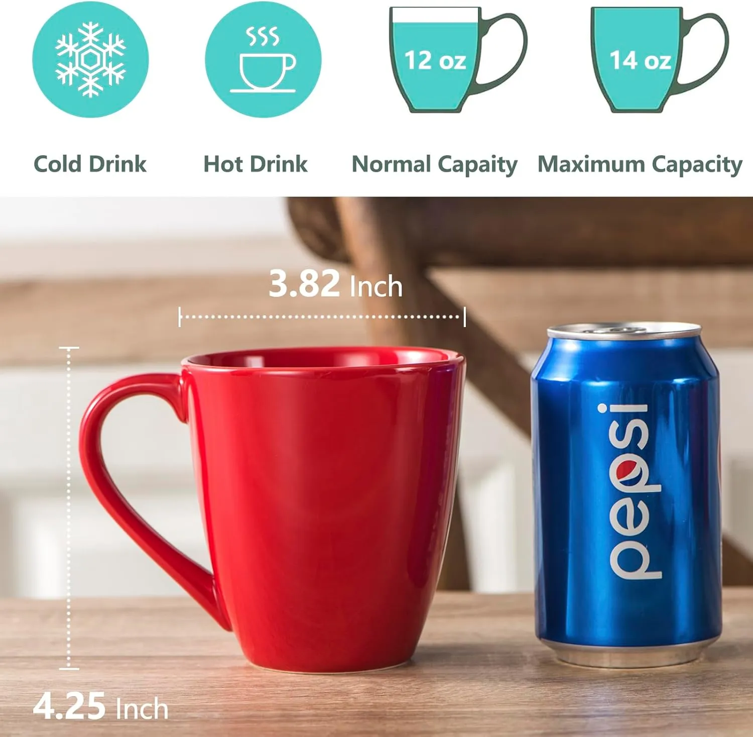 vicrays Coffee Mug Set, 12 Ounce, Ceramic Mug for Men, Women, Unique Glazed Mugs with Handle for Coffee, Tea, Milk, Cocoa, Cereal - Set of 6 Red