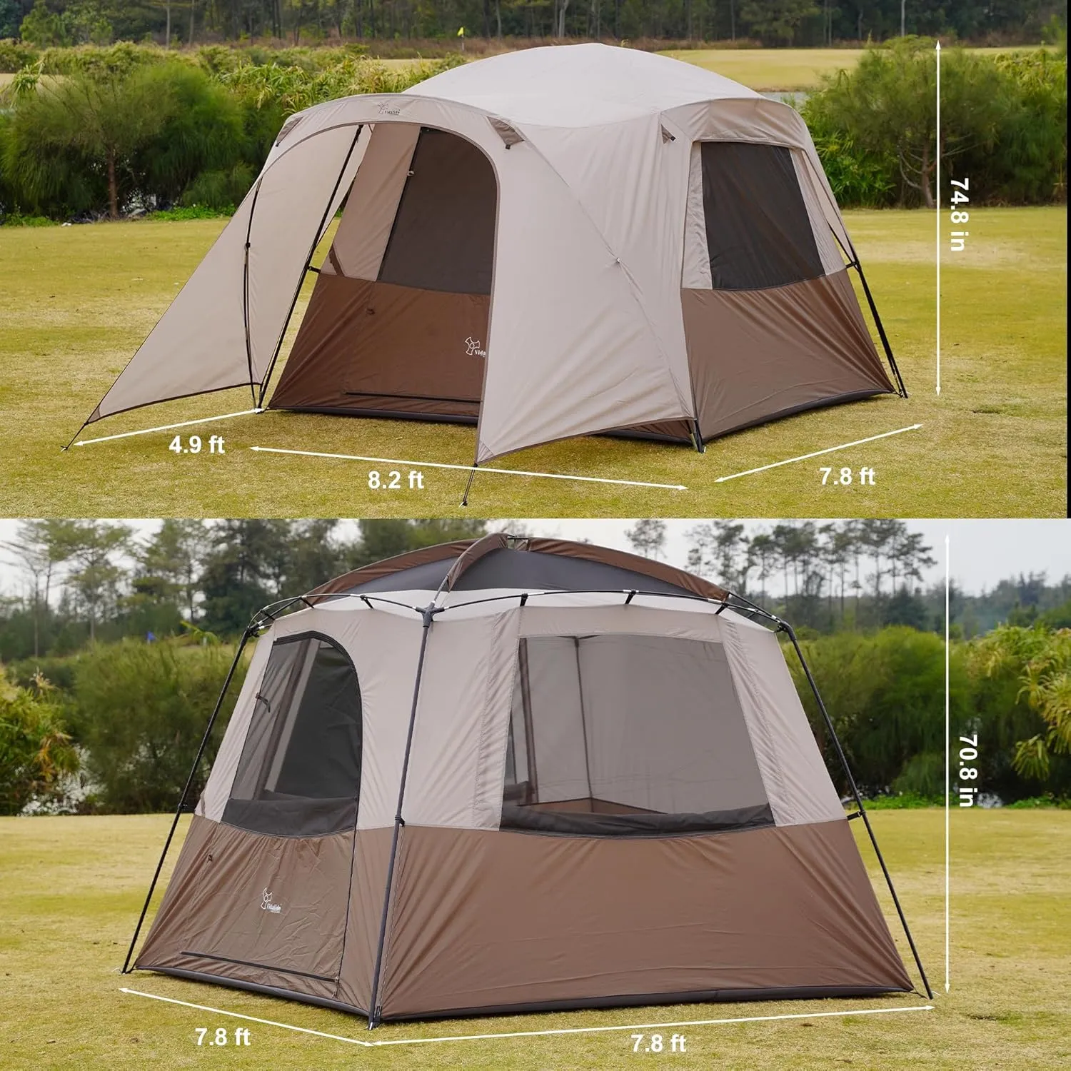 Vidalido 3-4 Person Tent with 1 Mesh Door and 2 Large Mesh Window, Double Layer Waterproof Portable Family Cabin Tent, 4 Person Tents for Outdoor Camping Hiking