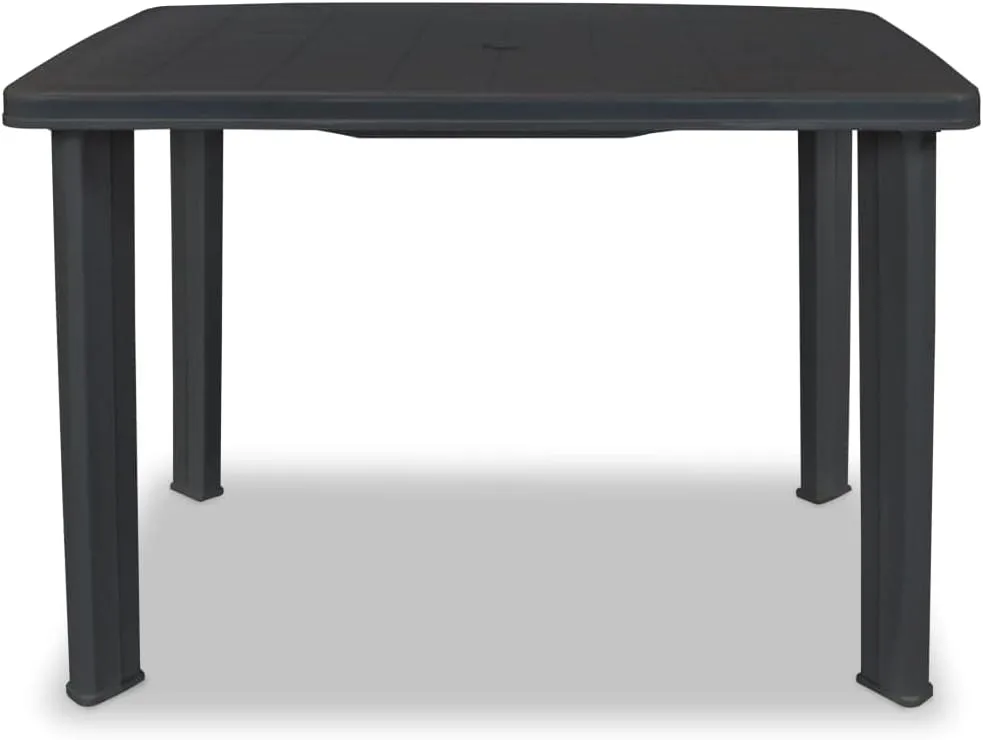 vidaXL Anthracite Patio Table - Weather-Resistant Plastic Garden Table with 1.4" Umbrella Hole - Lightweight, Easy to Assemble - Suitable for Patio, Garden, Campsite, Outdoor Dining - 39.8"x26.8"x...